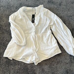 White Button-Up Women's Romper